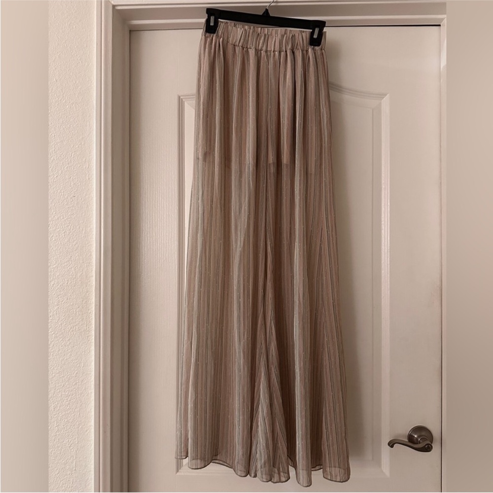 Tan Pleated Stripe Wide Leg Pants Size small